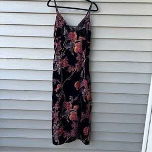 Rachel Zoe Velvet Burnout Floral Maxi Dress Side Slit Adjustable Straps Size 10